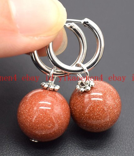 Natural Pretty 14mm Multicolor Gems Round Beads Silver Leverback Dangle Earrings - Picture 122 of 240