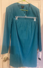 Vintage Leslie Fay Women's Skirt Suit Sz 16 Faux Suede Green Long Sleeves NWT