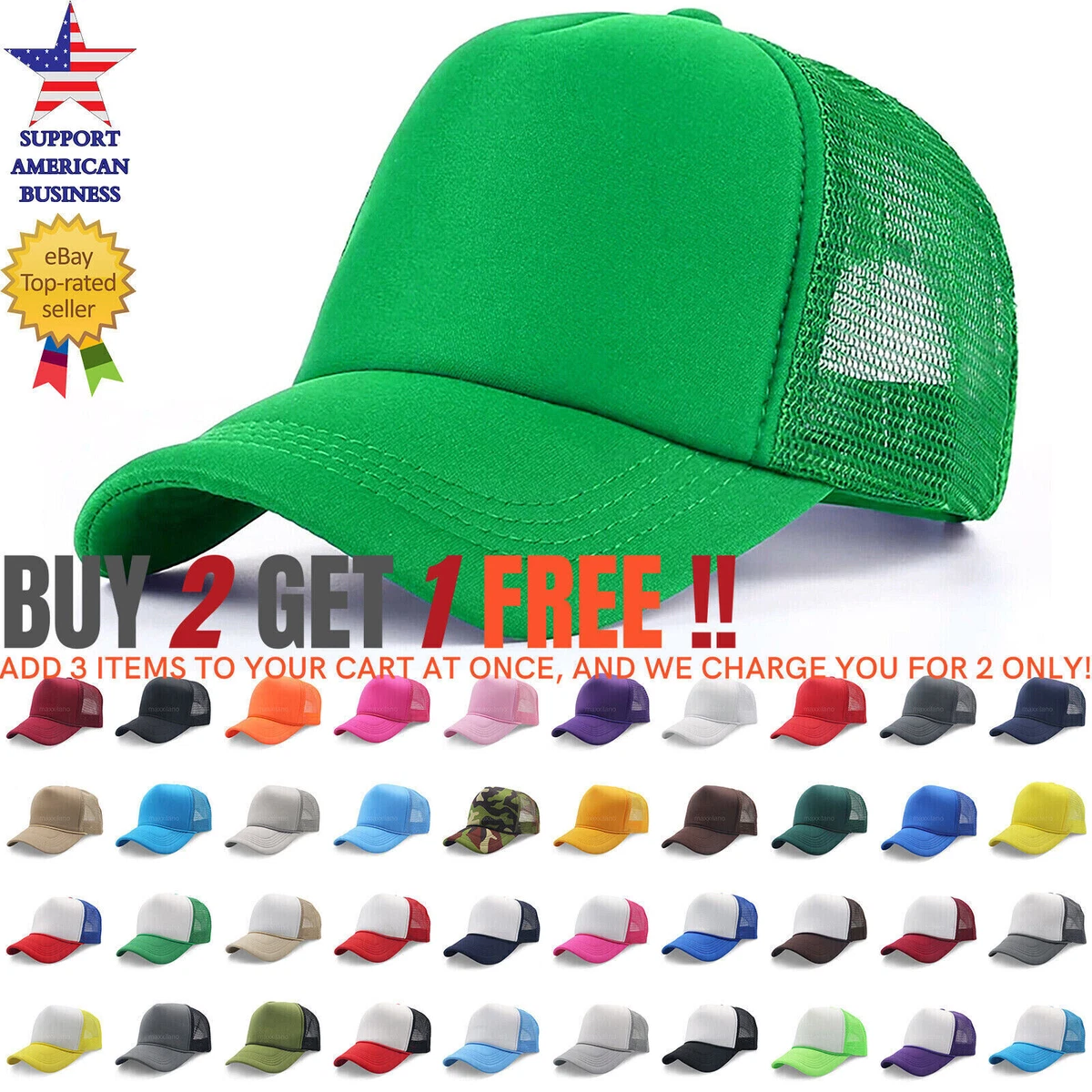 Trucker Hat Foam Mesh Baseball Cap Snapback Adjustable Plain Solid Men  Sport Cap