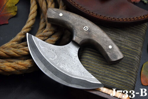 Custom San Mai Damascus Steel Ulu Hunting Knife Handmade,Walnut Handle (J733-B) - Afbeelding 1 van 6