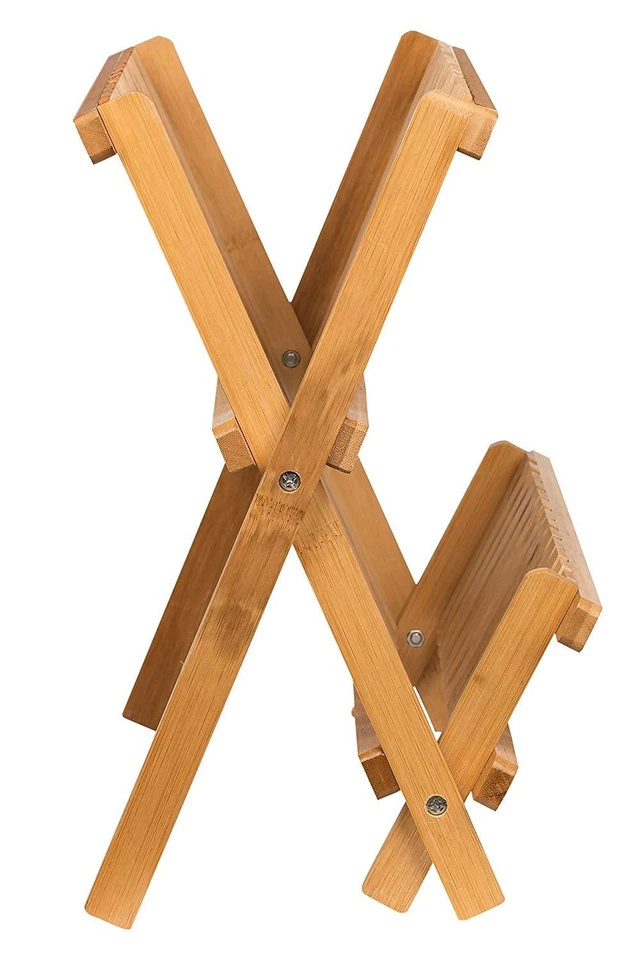 Rack de secagem de louça de madeira compacto dobrável escorredor de louça de bambu - Imagem 4 de 4