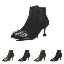 Women Pointy Toe Buckle Ankle Boots Kitten Heel Party Dress Formal Stiletto Pump