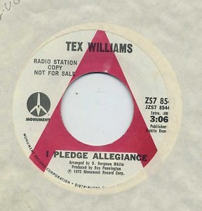 I Pledge Allegiance / Tennessee Travelin' Man by Tex Williams 1967 45 RPM Promo - Imagen 1 de 1