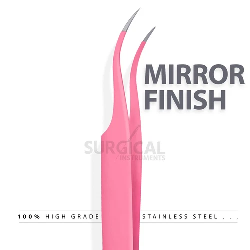 2 Pcs Eyelash Extension Tweezers Straight & Curved Stainless Set (pink) German G image 6