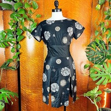 DEADSTOCK PARADISE HAWAII 50 s Vintage Black Metallic Cotton Hawaiian Dress S