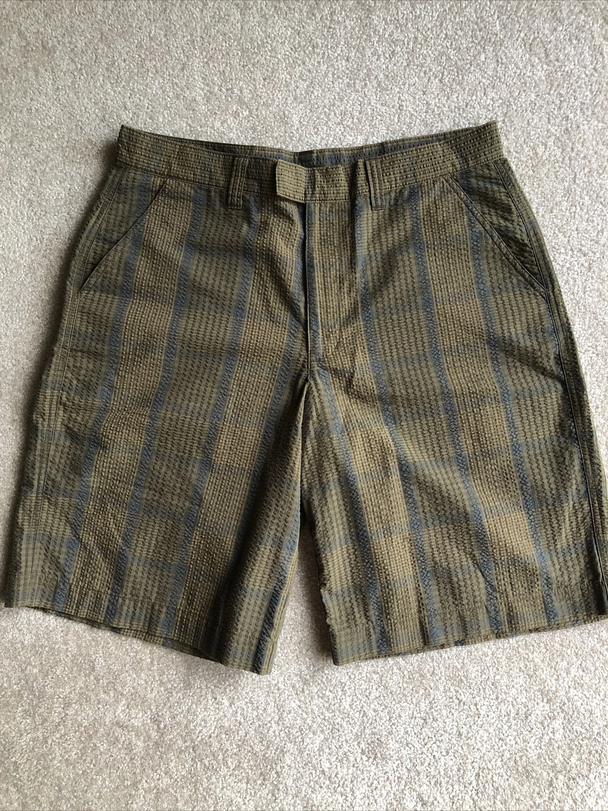 PATAGONIA Organic Cotton Blend Seersucker Puckerware Brown Plaid Shorts 32 x 10