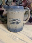 Blue/ White Stoneware Scroll Advertising Wilber, Nebr. Pitcher — photo 1