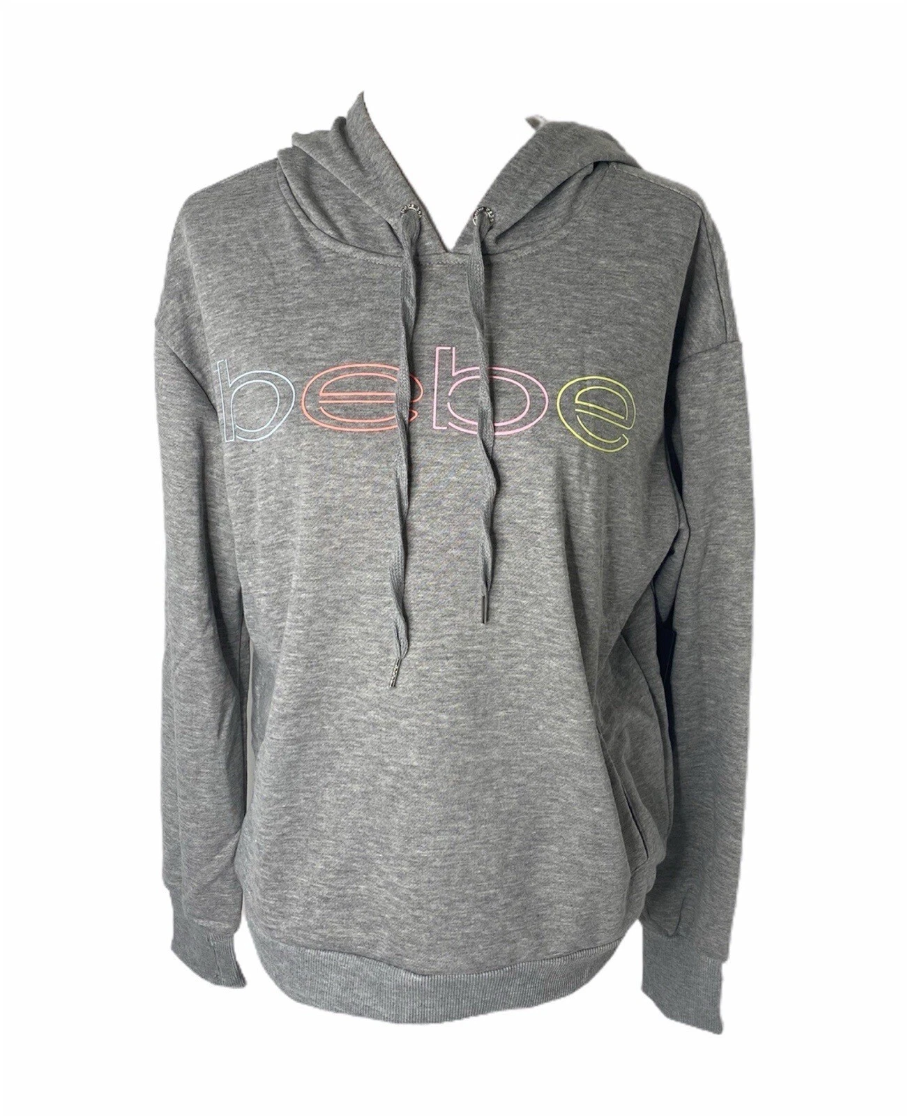 Bebe Hoodie Womens Large Grey Neon Lights Big Logo Sport Front Pocket