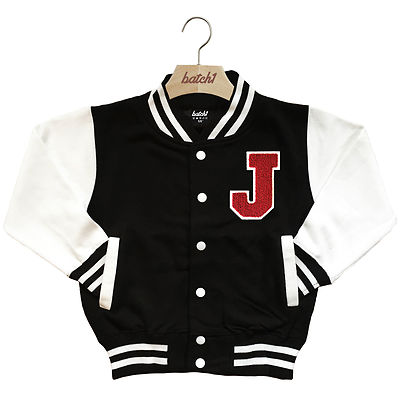 KIDS VARSITY BASEBALL JACKET PERSONALISED WITH GENUINE US COLLEGE LETTER J