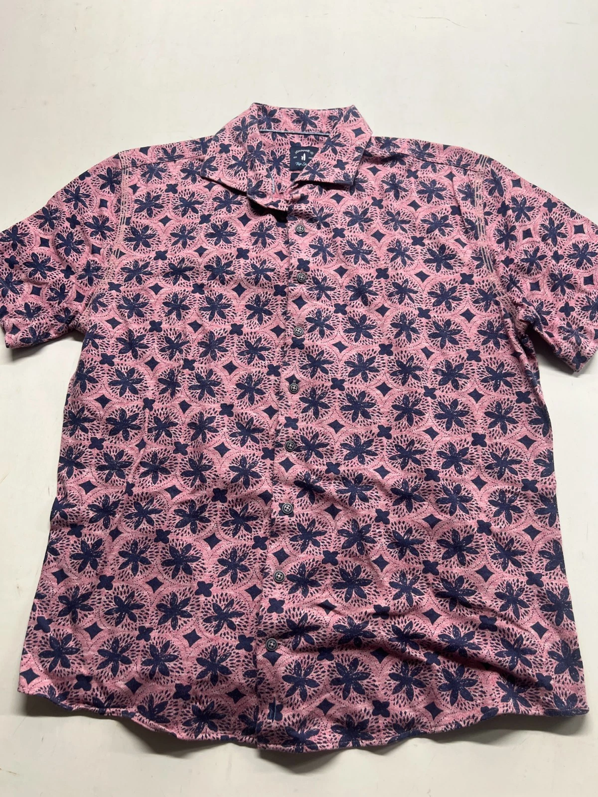Johnnie-O Hawaiian Shirt Pink Blue Floral Button Up Vacation Beach Mens Sz Large