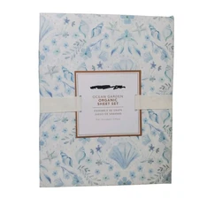 Pottery Barn Teen Ocean Garden Organic Sheet Set Full/Queen Blue Shells FLAW