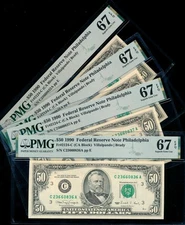 AC 1990 $50 Philadelphia FRN PMG 67 EPQ Fr 2124-C (price for one)