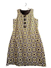 Richard Malcolm Sz 6 100% Linen Green Brown Mod Canvas Sheath Pockets Retro Zip
