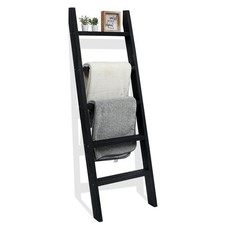 Blanket Ladder, 5ft Rectangle Rung Rustic Solid Wood Decor Rack, Black