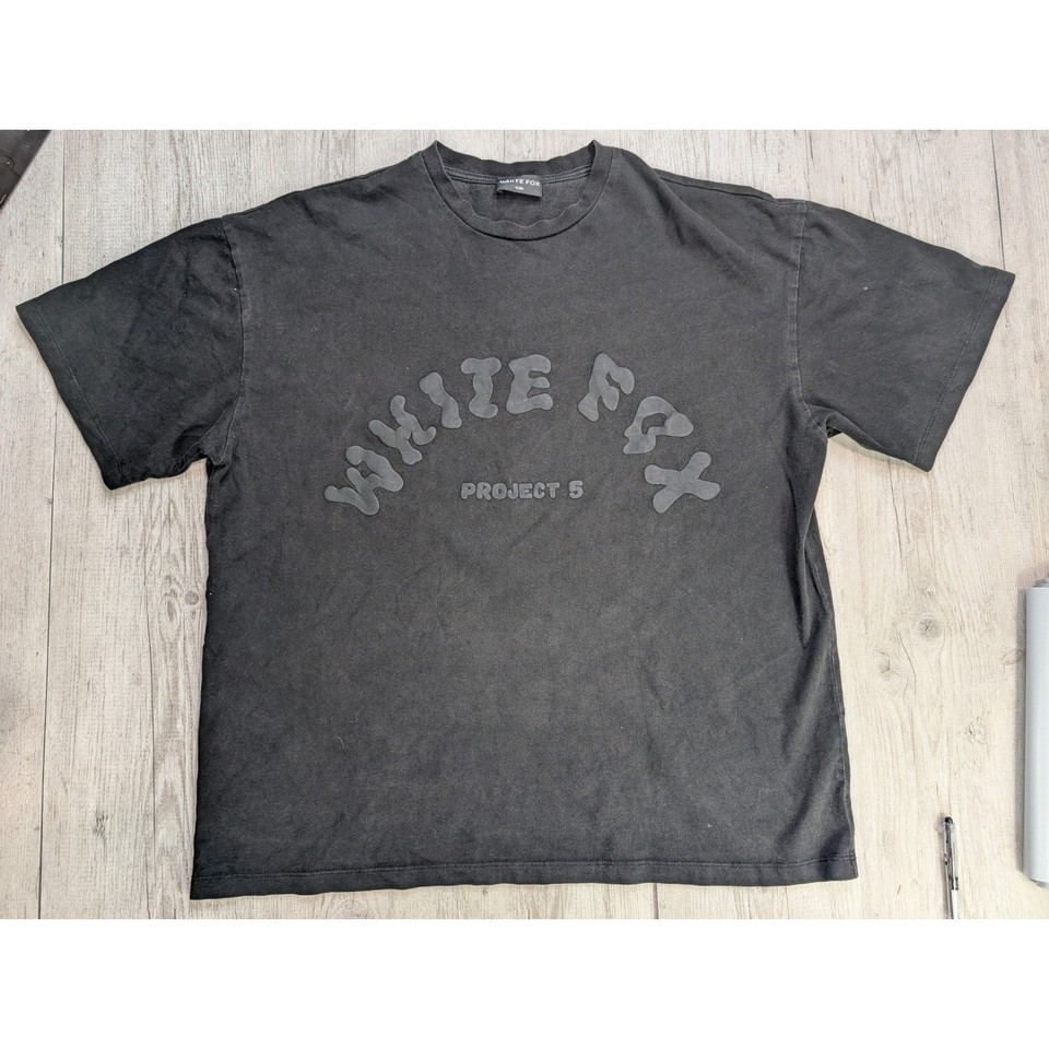 White Fox Project 5 Oversized Graphic T-Shirt Black Cotton S/M 0061