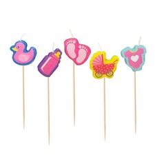 Cake Candle Set 'Baby Girl' baby Shower 5 Pack Party Decoration