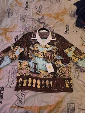 Versace Medusa Scenic Print Silk Button-Up Slim Shirt Men's 50