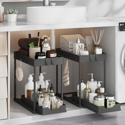 Unter Spüle Aufbewahrung 2er Pack 2 Ebenen Ausziehbar Schrank Organizer für Küche