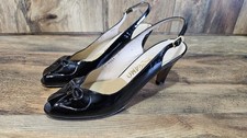 Vintage Salvatore Ferragamo Black Patent Slingback Peep Toe Bow Heels Size 7