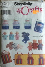 SIMPLICITY 7424 8 "  10 " DOLLS, CLOTHES, CARYING CASE SEWING PATTERN  1998 CUT