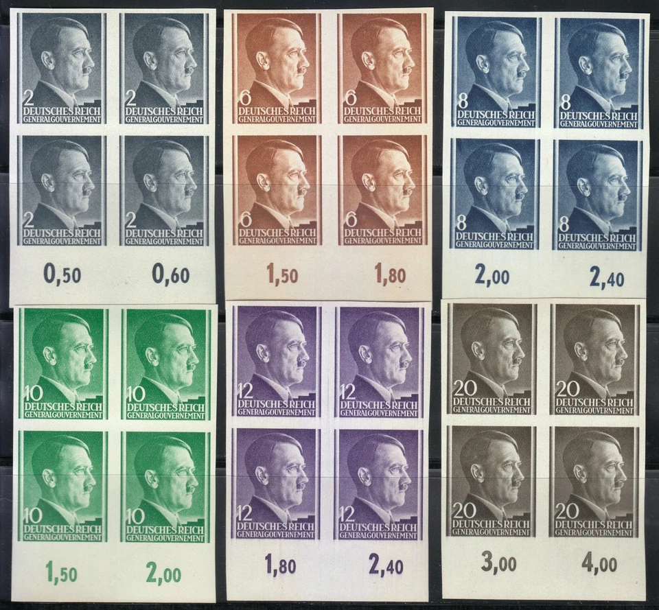 Poland WW2 1941-1942 Mi Blocks 71U-75U, 77U-81U Adolf Hitler, imperforated ** - Image 2 of 4