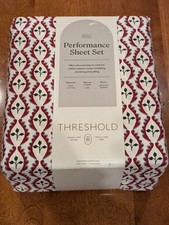 NIP THRESHOLD FULL 400 Thread Count Performance SHEET SET Woodblock Leaf Holiday