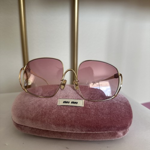 Miu Miu Square Sunglasses Women Gold Metal Frame Pink Gradient Tinted Lenses