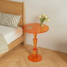 Acrylic End Table, Orange Side Table, Modern Coffee Table With Round Tabletop