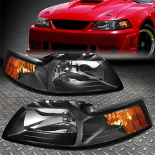 FOR 99-04 FORD MUSTANG BLACK HOUSING AMBER CORNER HEADLIGHT REPLACEMENT LAMPS