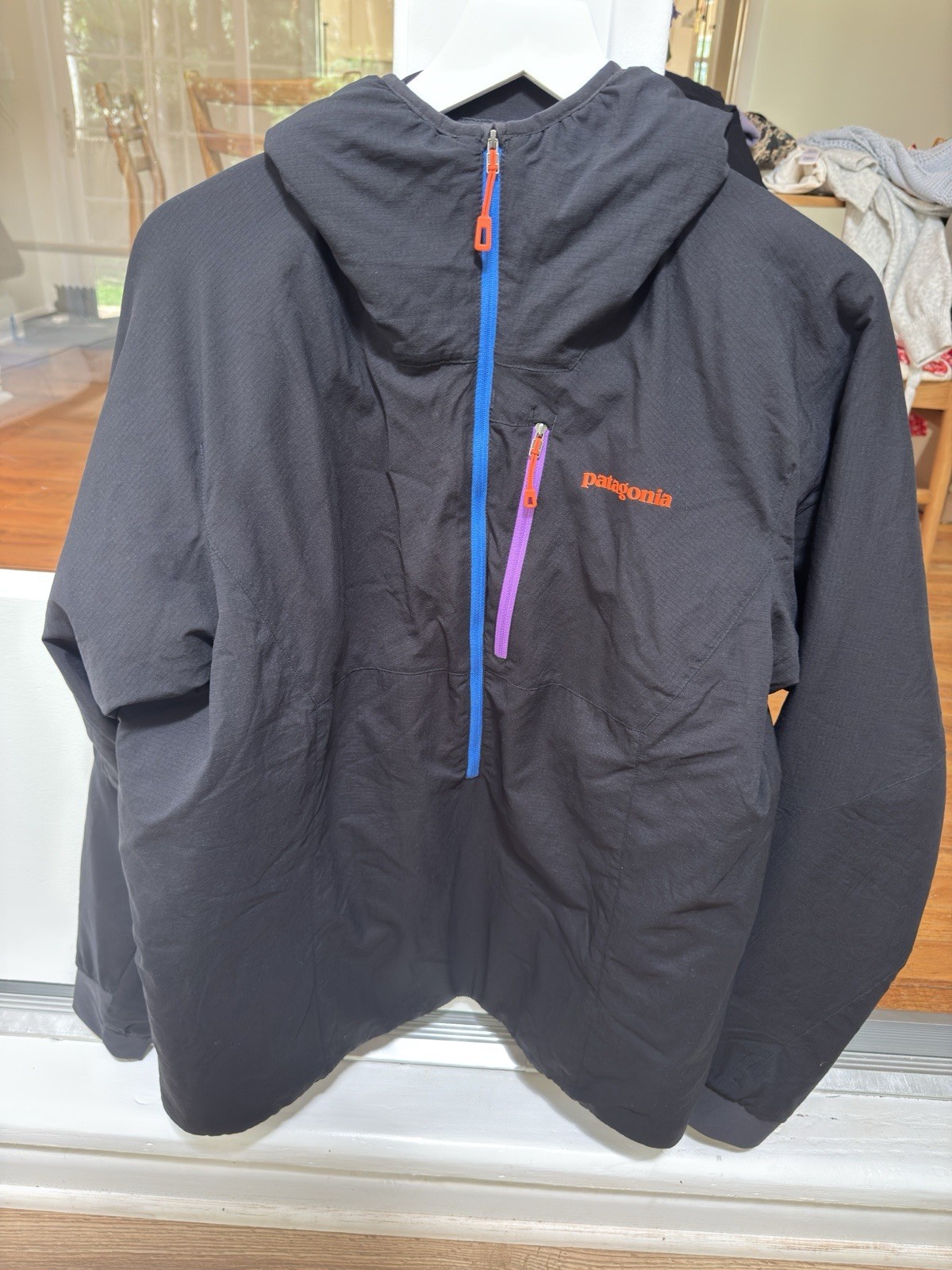 Pullover con Capucha Patagonia Nano Air Negro Azul Naranja Para Hombre Grande De Colección Raro