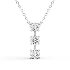 10K White Gold 1 Ct Round Lab Grown Diamond Three Stone Bar Pendant