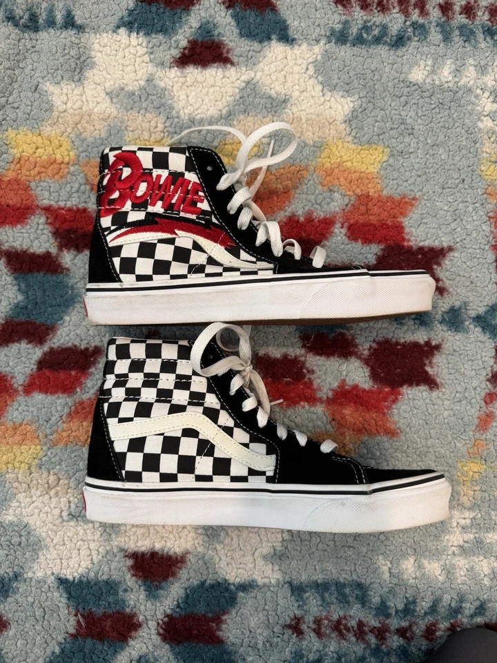 David Bowie High Top Checkered Vans Women’s 7.5 Hi Top Sneakers Shoes - Image 2 of 4