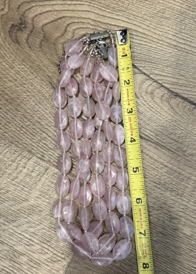 Винтажное ожерелье из нескольких нитей розового кварца с бисером - Изображение 3 из 4