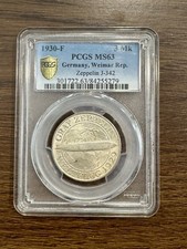 3 Reichsmark 1930 F Zeppelin PCGS MS63