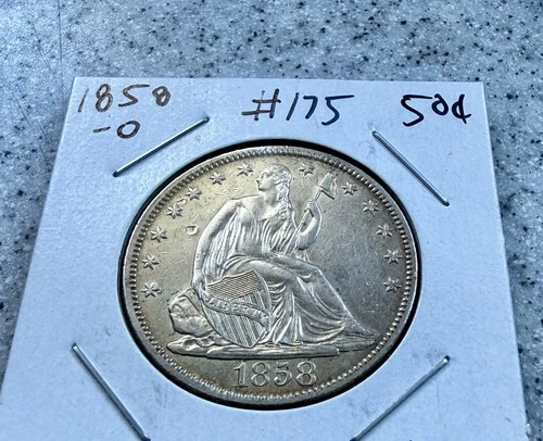 1858-O SEATED LIBERTY  HALF DOLLAR, New Orleans Mint, AU