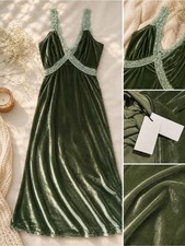 Cider Olive Green Velvet Slip Dress