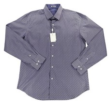 BUGATCHI Uomo Shaped Fit Dress Button Up Shirt Mens L Lilac Geometric Cotton NWT
