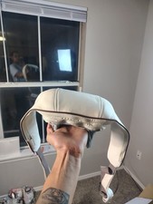 Heated Corded Electric Handheld Neck and Shoulder Massager Beige Gray Kneading