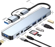 8-IN-1 Type-C HUB USB Multiport Card Reader Adapter Laptop Docking Station