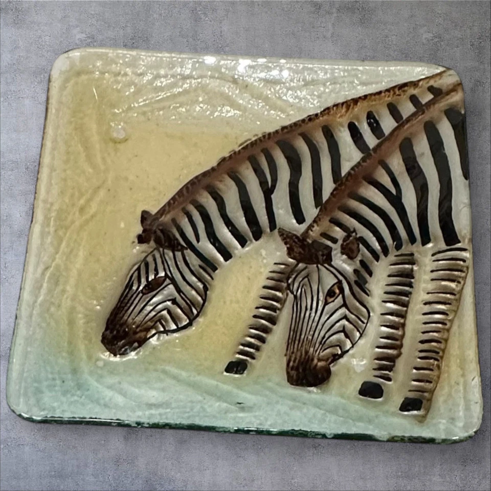 Safari Cebra Africana Guepardo Jirafa Bandeja de Vidrio Fundido Plato Repujado Pintado Lote Foto 2 de 4