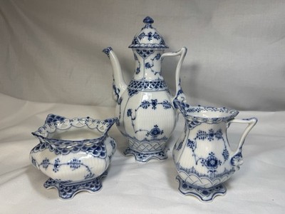 (3 Piece) Royal Copenhagen Full Lace 2-Cup COFFEE SET (Pot, Creamer, Sugar) 1stQ