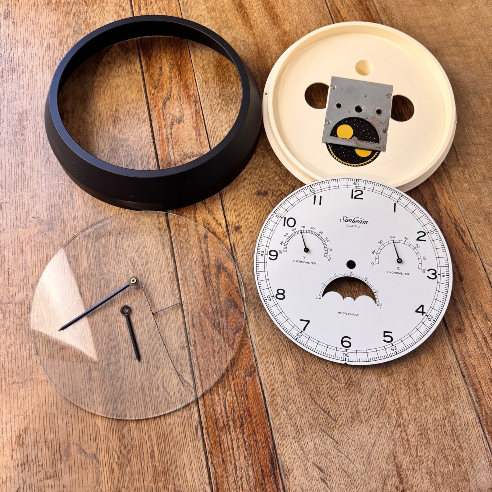 VTG Sunbeam Quartz Wall Clock 10.75" Moon Phase Thermometer Hygrometer Parts