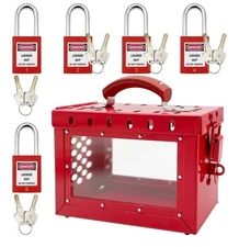 Lockout Tagout Box Kit Portable Safety Group Padlock Box with 5 Loto Locks Loc