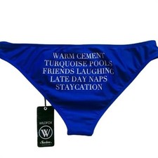 NWT Wildfox Blue Staycation Memoir Cheeky Bikini Swim Bottoms 99541