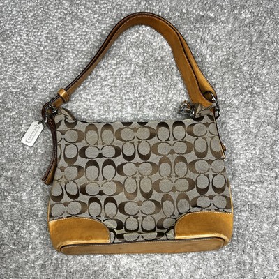 Vintage Coach J2K-6347 Hobo Purse Handbag Beige Brown Leather Y2K