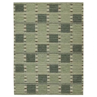 Rug & Kilim s Scandinavian Style Kilim with Grid Geometric Pattern- green