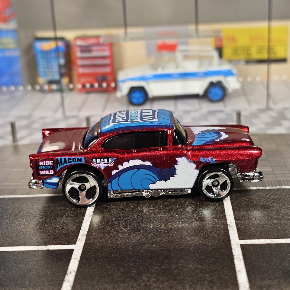 Hot Rod Cars Rides Hot Wheels '55 Chevy Surf N Fun Ride Yourself Wild Red Maroon 1955 Hot ...
