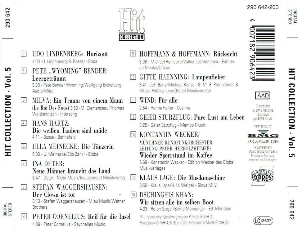 (CD) Hit Collection Vol. 5 - Udo Lindenberg, Hans Hartz, Klaus Lage, Ina Deter - Bild 2 von 2