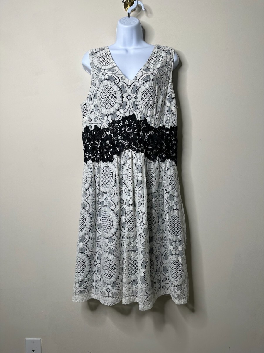 New York & Company White/Black Lace Sleeveless Dress Women's 12 | eBay