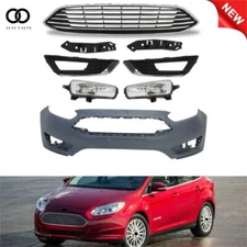Front Bumper Cover+Upper Grill Grille+Fog Light Chrome For 2015-2018 Ford Focus